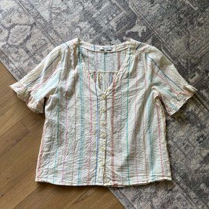 Madewell Ruffle Detail Button Down Pastel Shirt Small